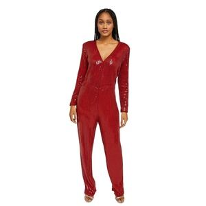 Vintage 70s Metamorphosis Size S Red Sequin Jumpsuit‎ Disco Dancing Stage